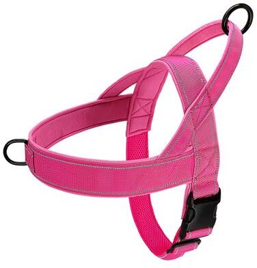 PetsAreLife Reflective No Pull Nylon Dog Harness, Adjustable Pet Walking, Training Vest For Medium, Large Dogs pink m
