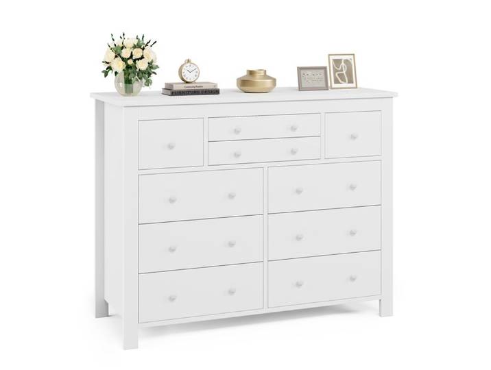 Koioplie Commode/chiffonnier 10 tiroirs en bois grand capacité finition texture naturelle kit anti-basculement Blanc