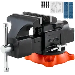 VEVOR Schraubstock, 127 mm Backenbreite, 127 mm max. Backenöffnung, Mehrzweck-Schraubstock mit 360° schwenkbarer Feststellbasis, 71 mm Ausladung, Werkbank-Schraubstock aus Sphäroguss mit Amboss