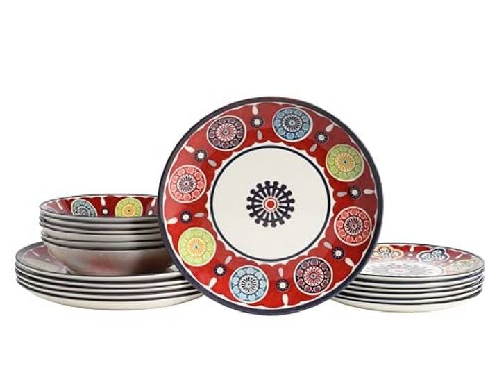 CreaTable\, 24009\, Série Sumaya Red\, Service de table 18 pièces pour 6 personnes\, Set de plats en grès\, compatible lave-vaisselle et four à micro-ondes\, production de qualité