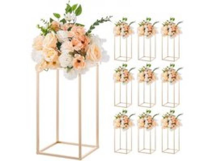 VEVOR Hochzeitsblumenständer 220x220x400mm, 10er-Pack Blumenhocker, Blumenständer mit Acrylablage, Rechteckiger Pflanzenhocker für Hochzeiten, Partys, Geburtstage, Tischdekorationsständer, Roségold
