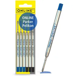 ONLINE® Kugelschreiberminen 3 St. schwarz, 3 St. blau 0.6 mm Mehrfarbig