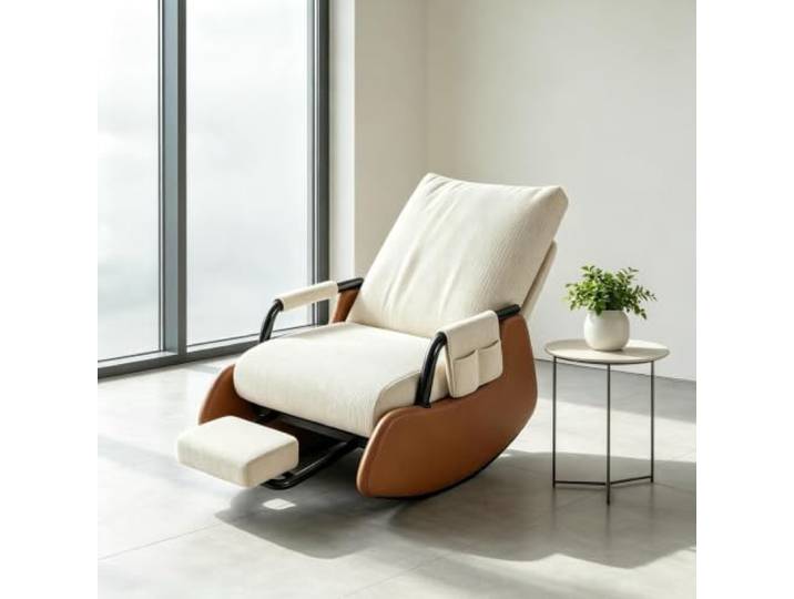 kumamart Ergonomischer Ruhesessel für Wohnzimmer und Schlafbereich Moderner Ruhesessel mit solider Schaukelbasis und praktischem Seitenfach für Zeitschriften.