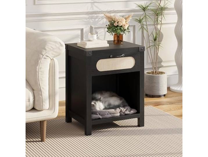 Garvee Nachttisch, MDF + Verdickte Hohlkernplatte, Schlafzimmer Beistelltisch Mit Schublade Und 2 Ablagen, Industrial Design Mit Metallgriffen, Robuster Nachtschrank Für Bettseite