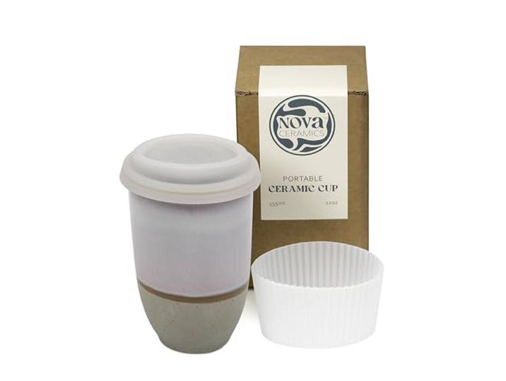 NOVA CERAMICS Reisebecher – tragbarer Kaffeebecher – einzigartiger To Go Becher – mikrowellen- und spülmaschinenfest, violetter Kaffeebecher – Geschenke für Frauen, Männer, Sie – 340 ml – Horizon