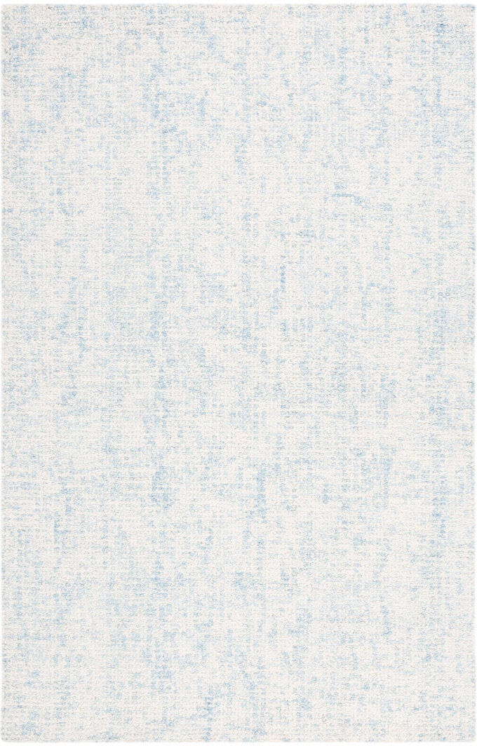 Ebern Designs Nistor Abstract Wool Hand Tufted Area Rug Ivory;Blue Rectangle 91 x 152cm