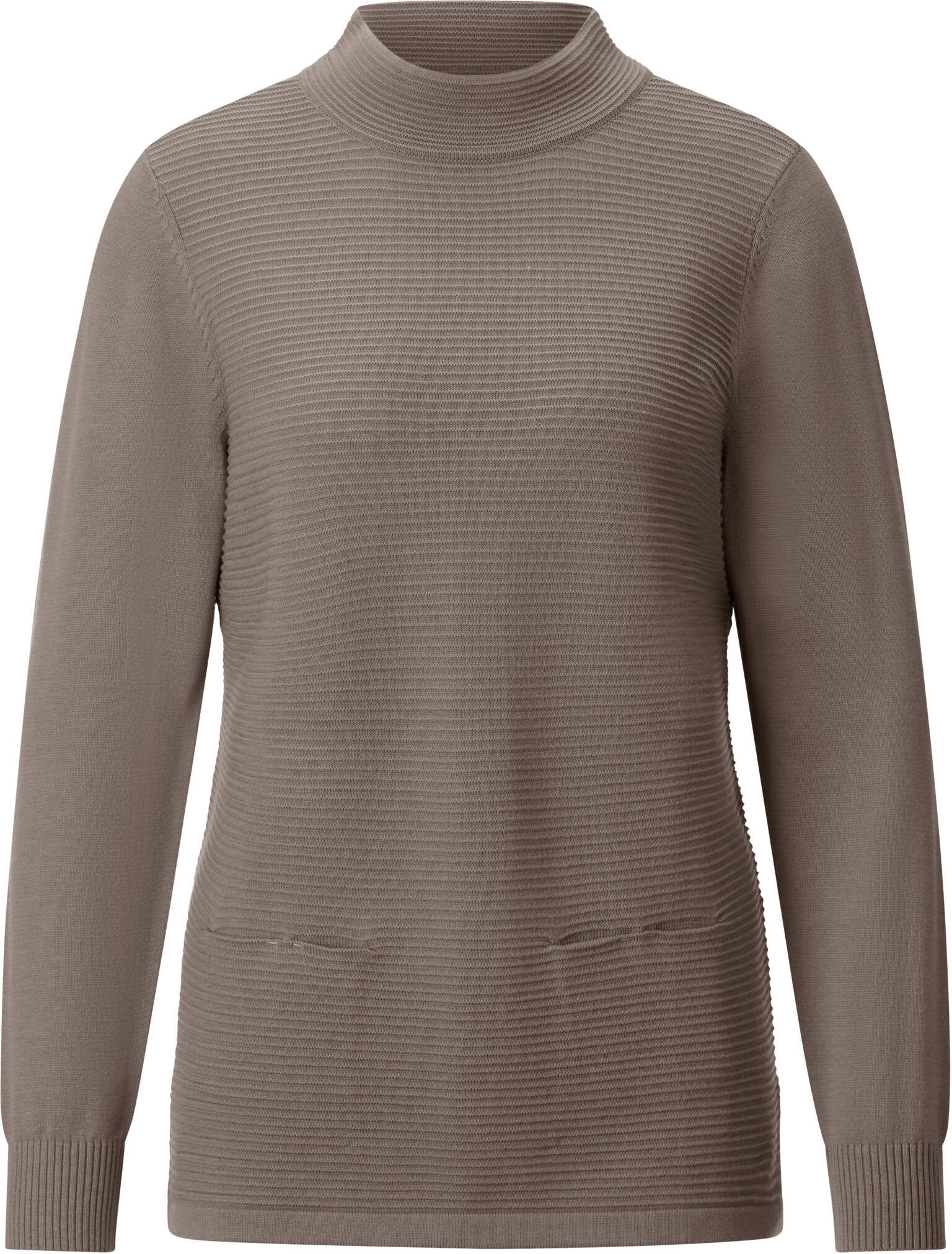 Longpullover WITT "Stehkragen-Pullover Stehkragenpullover mit eingearbeiteten Taschen", Damen, Gr. 40, braun (taupe), Basic, Pullover Longpullover