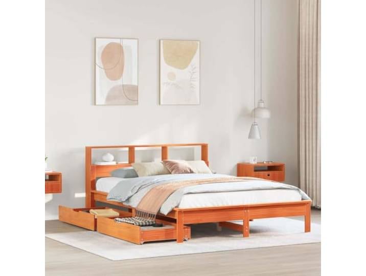 YNGBHFNOP Massives Kiefernholz modernes Plattformdesign 180x200cm Braun Bettrahmen Wachsbraun 180x200 cm Massives Kiefernholz Bettgestell mit Kopfteil Lattenrost Stabil Stilvoll