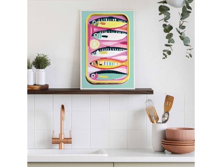 Bild mit Rahmen REINDERS Bunte Sardinen , bunt (farbe bild(er): mehrfarbig), Bilder, B/H/T: 20cm x 30cm x 1,6cm, Küche, 1 Stk., MDF, Papier, Bild mit Rahmen, Küche - Mehrfarbig - Papier,MDF - Essen und Trinken - 20x30 cm, B:20cm H:30cm T:1,6cm