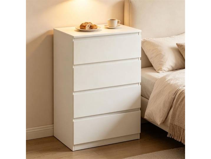 Commode de chambre 60 x 90 x 40 cm avec 4 tiroirs de rangement - design sans poignée - Blanc