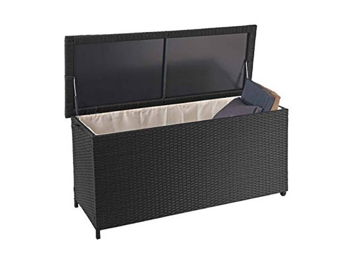 Mendler Poly-Rattan Kissenbox HWC-D88 63x135x52cm 320l - schwarz Gartentruhe, Auflagenbox, Truhe, Premium