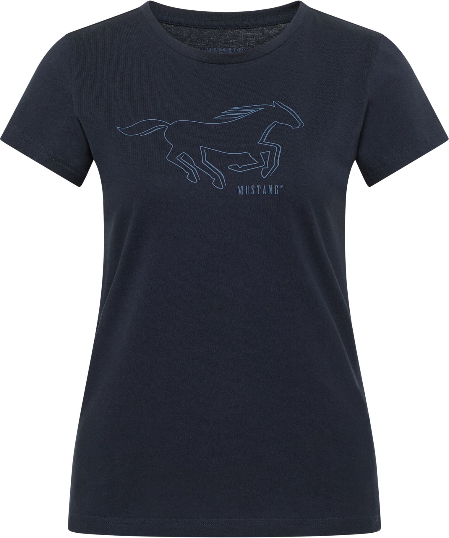 Kurzarmshirt MUSTANG "Damen Style Loa", Damen, Gr. M, dunkelblau, Jersey, 100% Baumwolle, Rundhals, Shirts Kurzarmshirt