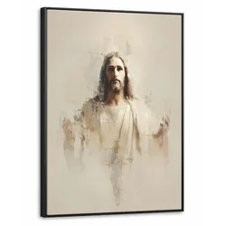 LEINWAND Bilder mit Rahmen - Porträt - Abstrakt - Jesus - Beige - 70x100