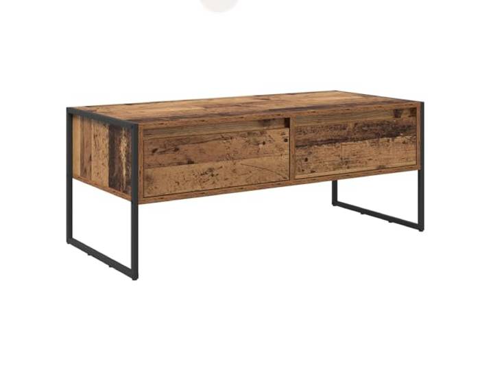 Industrieller Couchtisch aus technischem Holz und Stahl, rechteckig, 100 cm