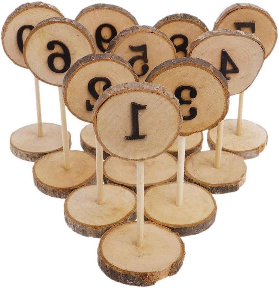 Set van 10 Houten Tafel Nummers met Ingelegde Cijfers voor Feestdecoratie