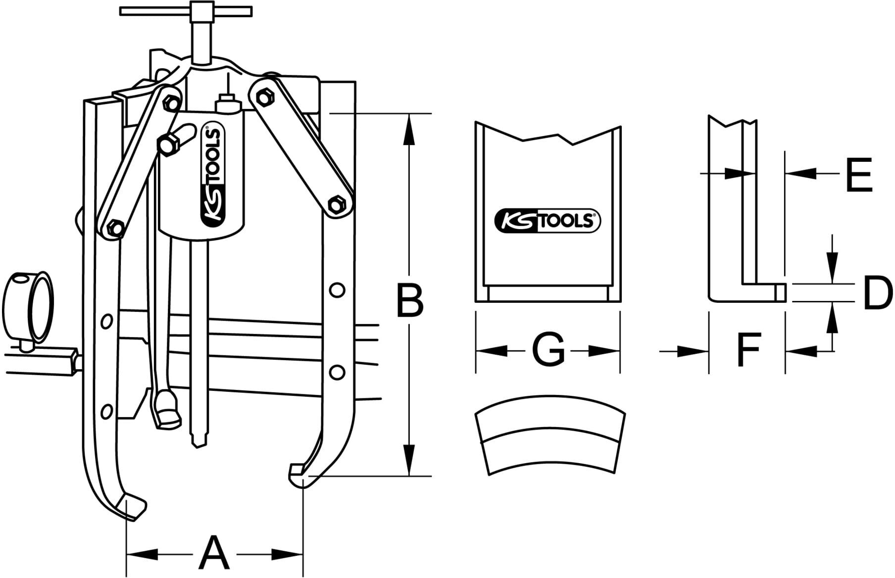KS Tools Universal-Abzieher 3-armig, 50 t Spanntiefe 700 mm (640.0350)