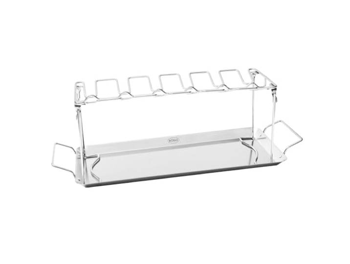 RÖSLE Hähnchenrack, Halter zur Zubereitung von Chicken Wings und Hähnchen-Unterkeulen auf Gas- und Kohlegrill, 12 Hähnchenteile, Edelstahl 18/0