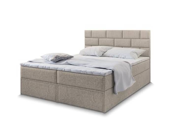Masseno Boxspringbett ARINOS 200x200 cm Komplett-Set mit Matratze und Topper, Polsterbett mit Zwei Bettkästen -Beige, INARI 22