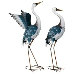 Relaxdays Gartendeko Figur Reiher 2er Set Weiß,Dunkelblau,Hellbraun