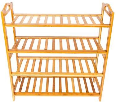 fastbuy Concise 12-batten Bamboo Shoe Rack - Brown - 4-Tier