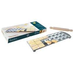 Eppicotispai Maultaschenform 24 quadratische Vertiefungen mit Holzrolle, Backform, Beige, Silber