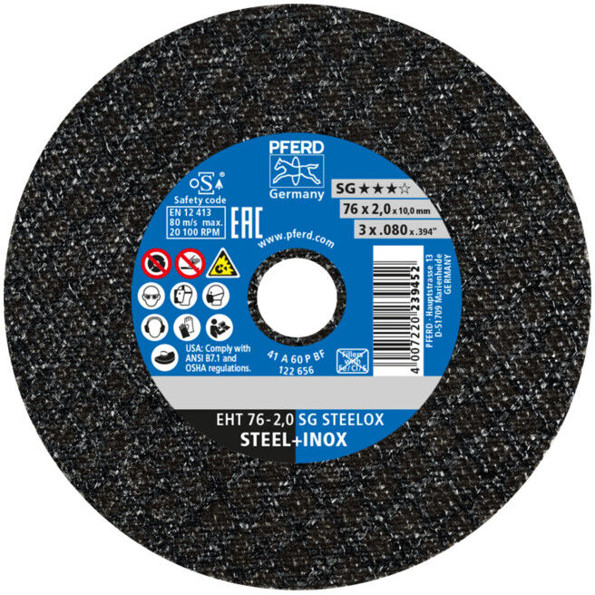 Disque à tronçonner SG STEELOX D. 76 mm épaisseur disque 2,1 mm droite corindon ; PFERD (65508021)