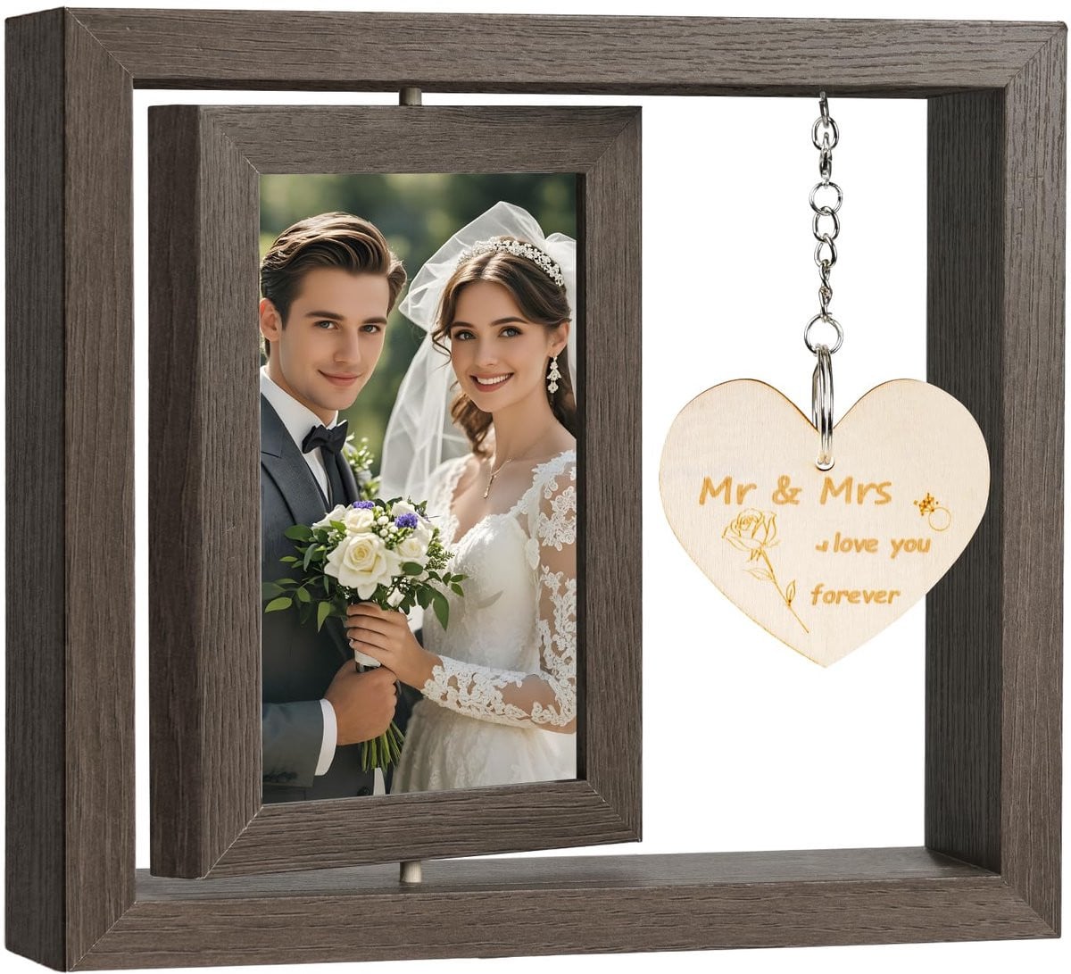 Draaibare houten dubbelzijdige fotolijst met hartdecoratie voor koppels