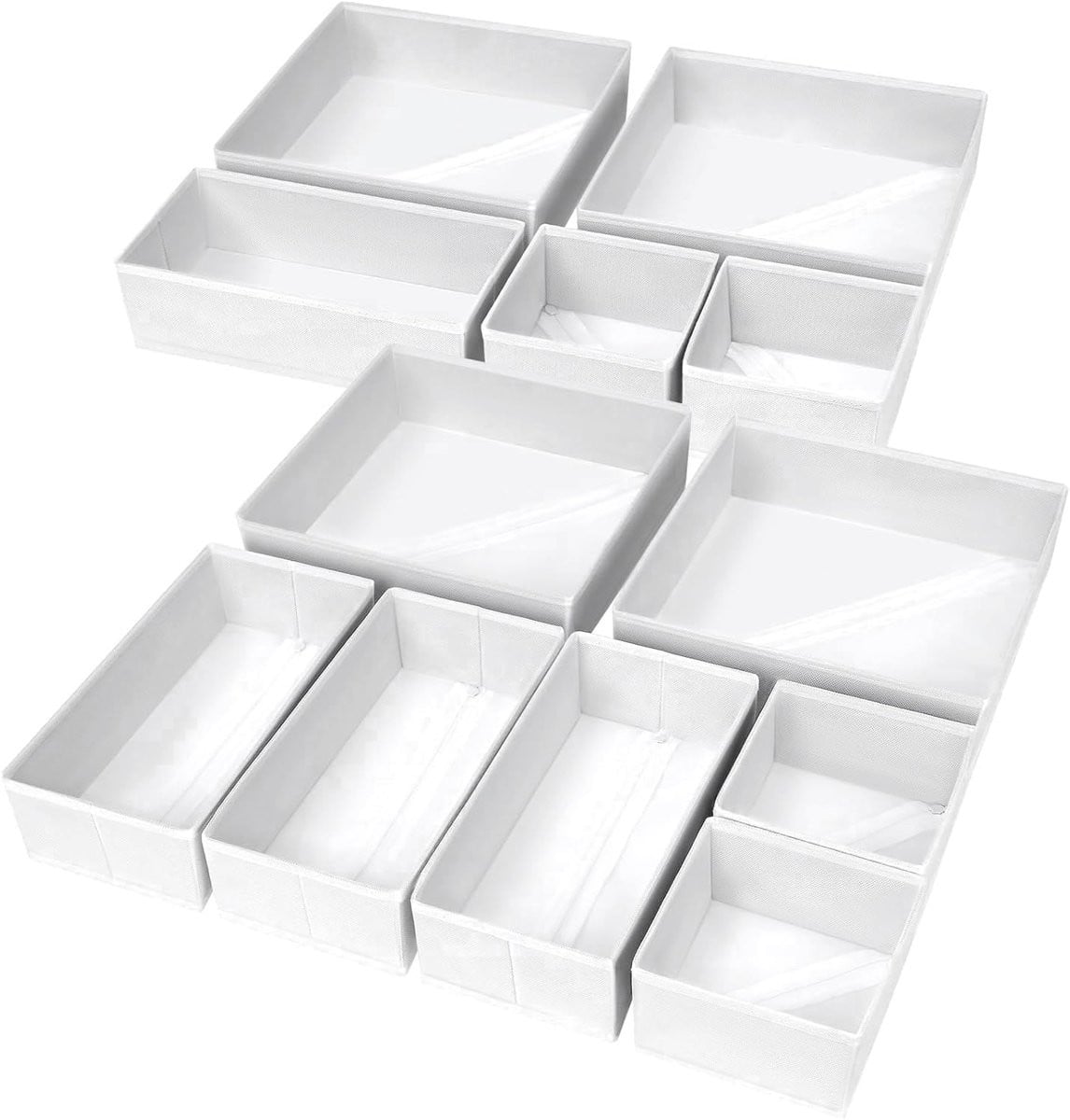 Set van 12 opvouwbare lade-organizers voor kleding en ondergoed, wit