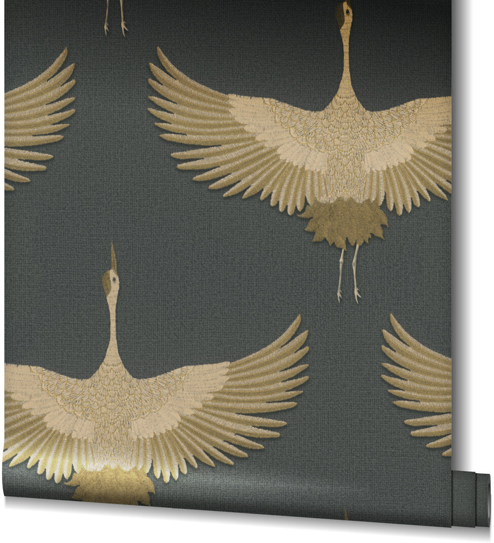 Marlow Home Co. Amariyana Collection Textured Stork Design Wallpaper Roll Black/Gold 1,005cm L