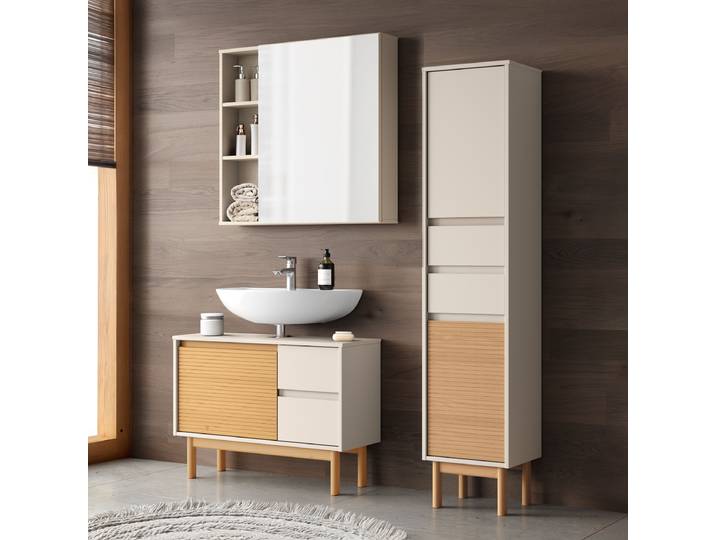 Badezimmerset 3-teilig Kombi C 118 x 35cm Beige/Beige/Pinie Natur
