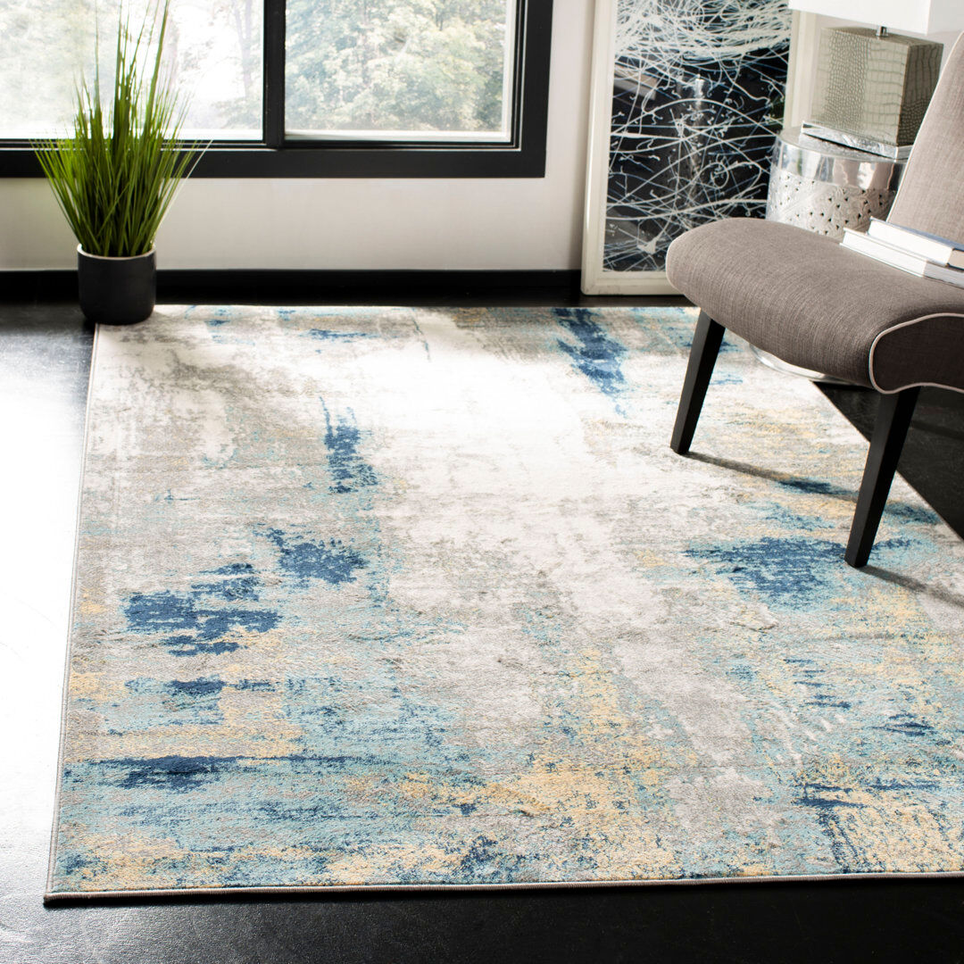 Trent Austin Design Zeke Abstract Grey/Blue Area Rug Blue Rectangle 122 x 183 cm