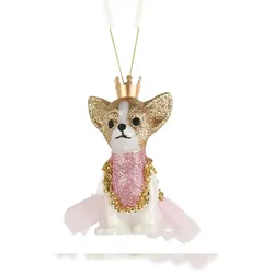 Christmas Decorations 1 Christbaumschmuck Kunststoff 10,6cm Hundefigur Chihuahua Weihnachtsbaum Anhänger Hund mit Krone Christbaumanhänger Weihnachten Deko Rosa Gold