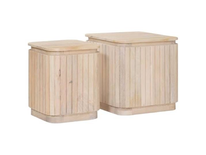 Makastle Handgefertigtes Beistelltisch-Set 2 STK. 45 x 45 x 45 cm Weiß aus Massivholz Mango für den Innenbereich