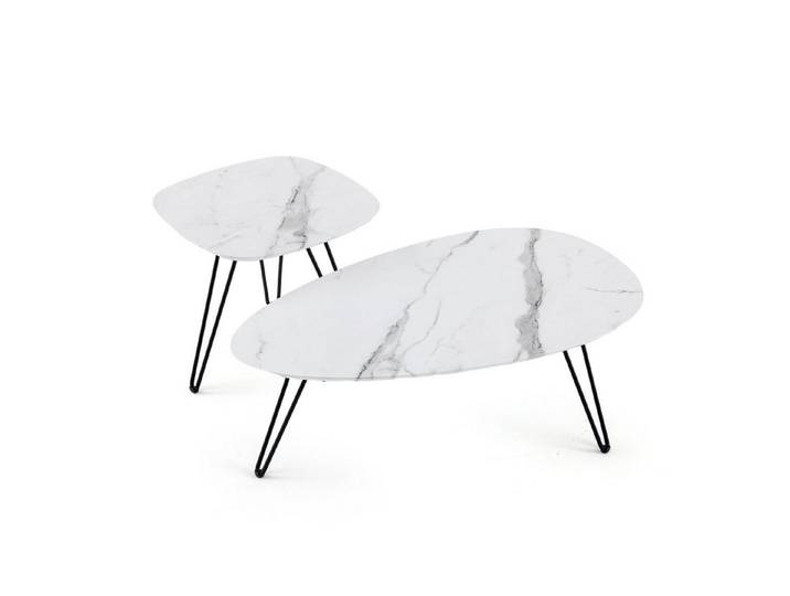 HomeGuru Couchtisch 2er Set,Satztisch,Beistelltisch,Marmormuster,gefast,modernes Design (2-St., Set)