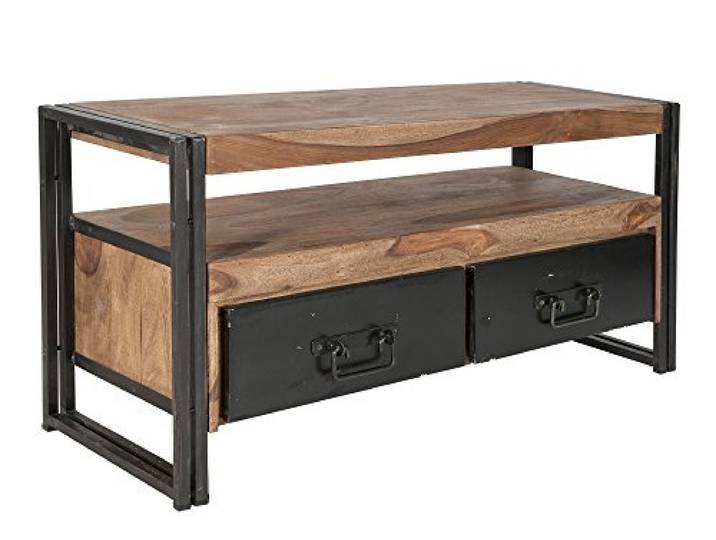SIT-Möbel 9215-01 Lowboard Panama Shesham Natur mit schwerem Altmetall und Gebrauchsspuren, 112 x 40 x 55 cm, 2 Schubladen, 1 offenes Fach