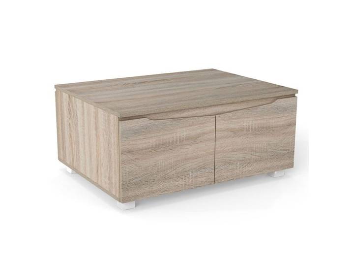 GOPLUS Table Basse Moderne avec Rangement à 4 Portes et Large Plateau Style Rustique Table Centrale pour Salon 80x60x37CM