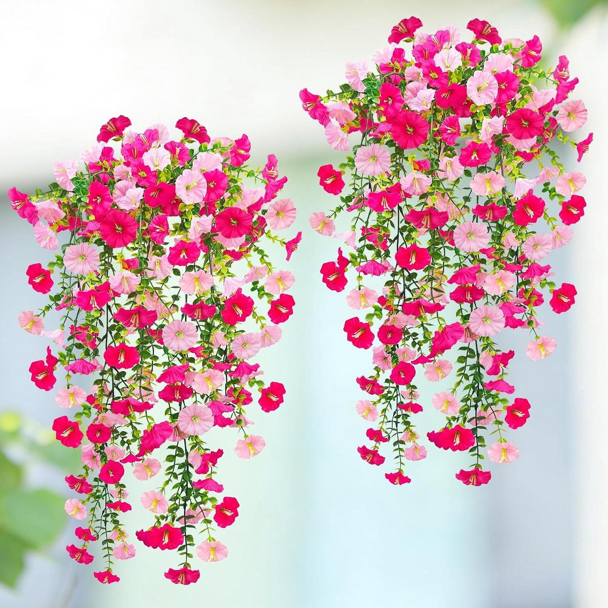 Kunsthangplant Petunia Rozerood - Weerbestendige Nepbloemen voor Balkon Decoratie - Lengte: 76 cm
