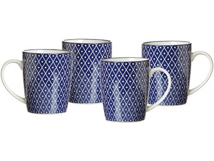 Ritzenhoff & Breker Kaffeebecher-Set Royal Reiko, 4-teilig, 350 ml, Porzellangeschirr, Blau-Weiß