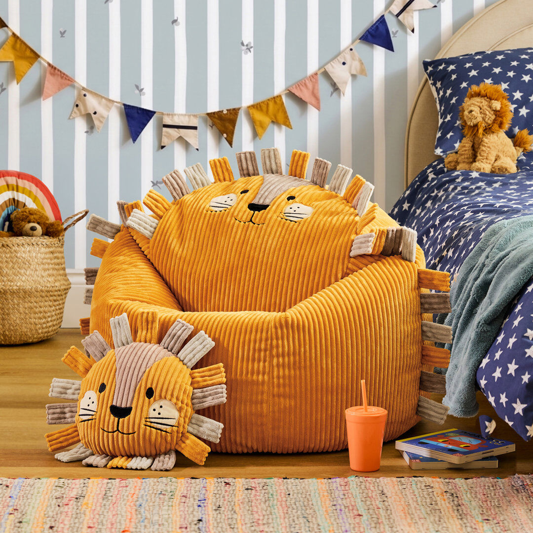 icon Kids Cleo Cat Cord Bean Bag Chair and Cushion, Pink Lion
