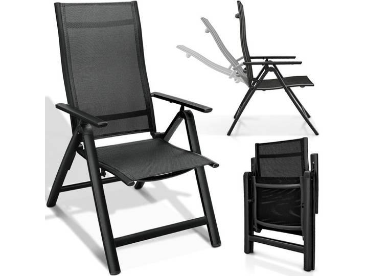 tillvex Chaise de jardin Noir pliable en aluminium 1 pièce chaise pliante réglable pour balcon jardin terrasse