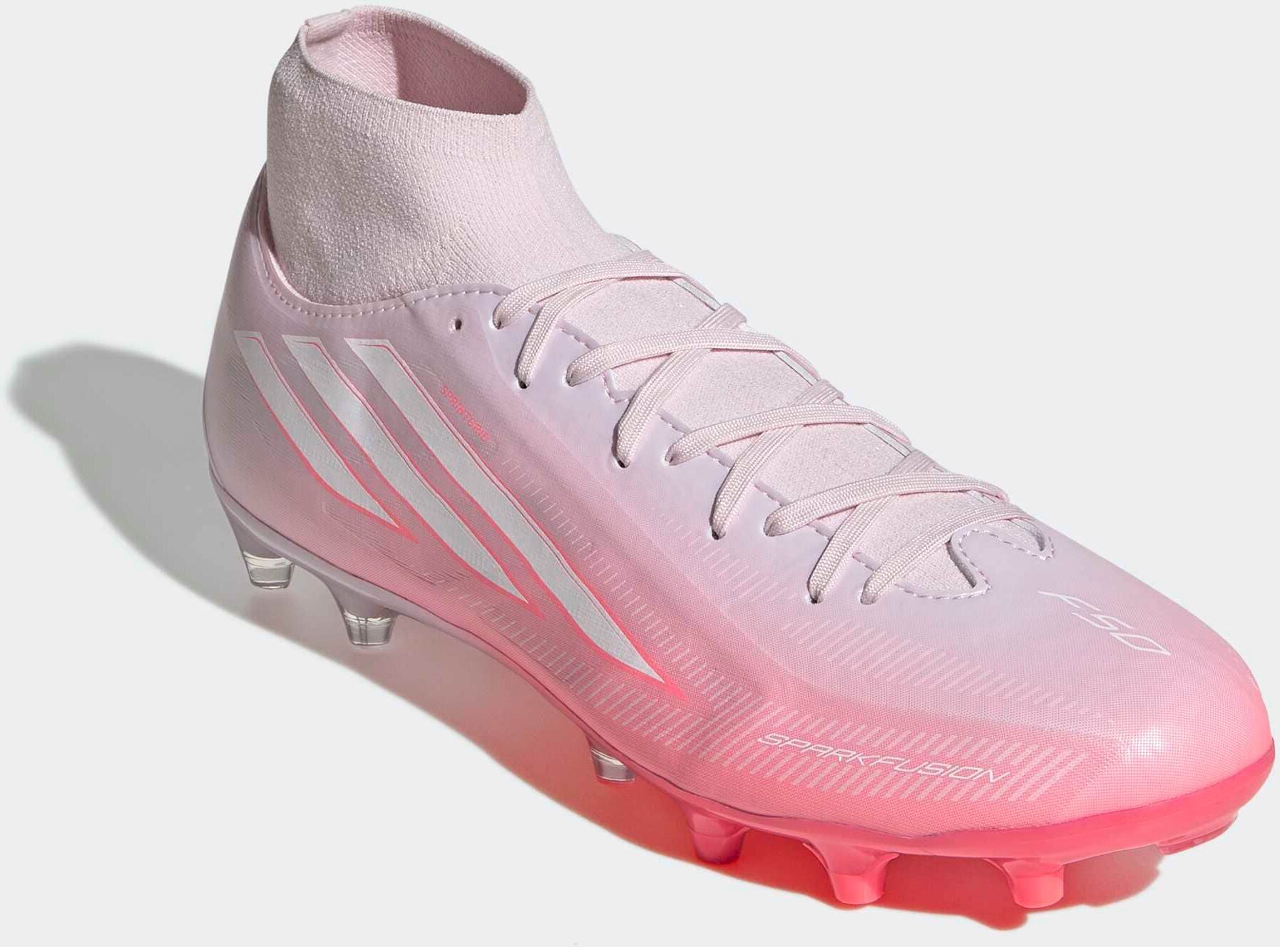 Fussballschuh ADIDAS PERFORMANCE "F50 SPARKFUSION LEAGUE, NATURRASEN/KUNSTRASEN, HALBHOCH", Damen, Gr. 38, rosa (solar turbo, ftwr weiß, distilled pink), Synthetik, Textil, Schuhe Fussballschuh, für Rasen und Kunstrasenplätze geeignet solar turbo, ftwr we