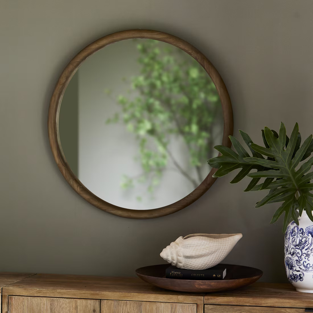 Rivièra Maison Ronde Spiegel Isola Iepenhout - Bruin - 80 cm