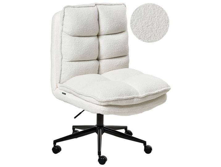 Beliani Bürostuhl Bouclé Weiß Addison, 56x98x64 cm, Büromöbel, Bürostühle, Drehstühle