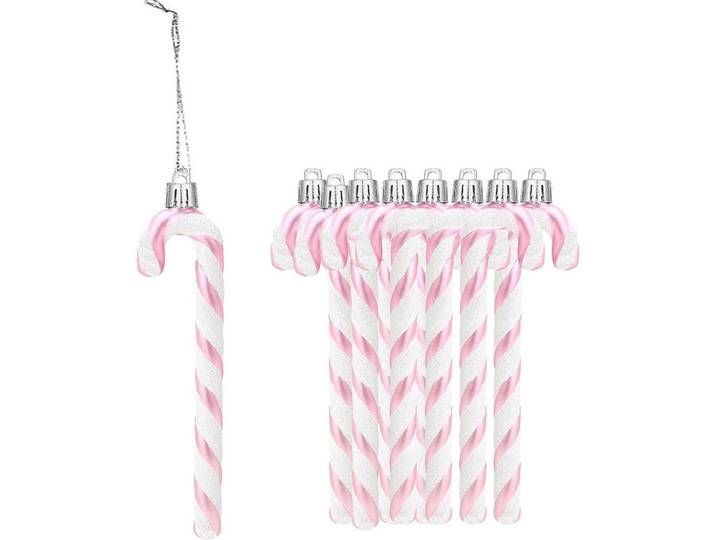 Weihnachtsbaumschmuck 12-teiliges Set Zuckerstangen-Anhänger Rosa, Mehrfarbig, Kunststoff, 3x1x12 cm, Dekoration, Weihnachtsdekoration, Christbaumschmuck