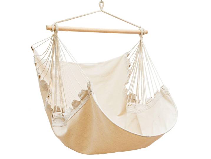 Amanka XL Hängesessel 155/125 cm Belastbar bis 100kg Beige, Rechteckig, 125x140x155 cm, Gartenmöbel, Gartenschaukeln, Hängesessel