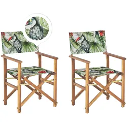 GARTENSTUHL 2er-Set Akazienholz hellbraun Auflagen grau/bunt Tukanmotiv Cine