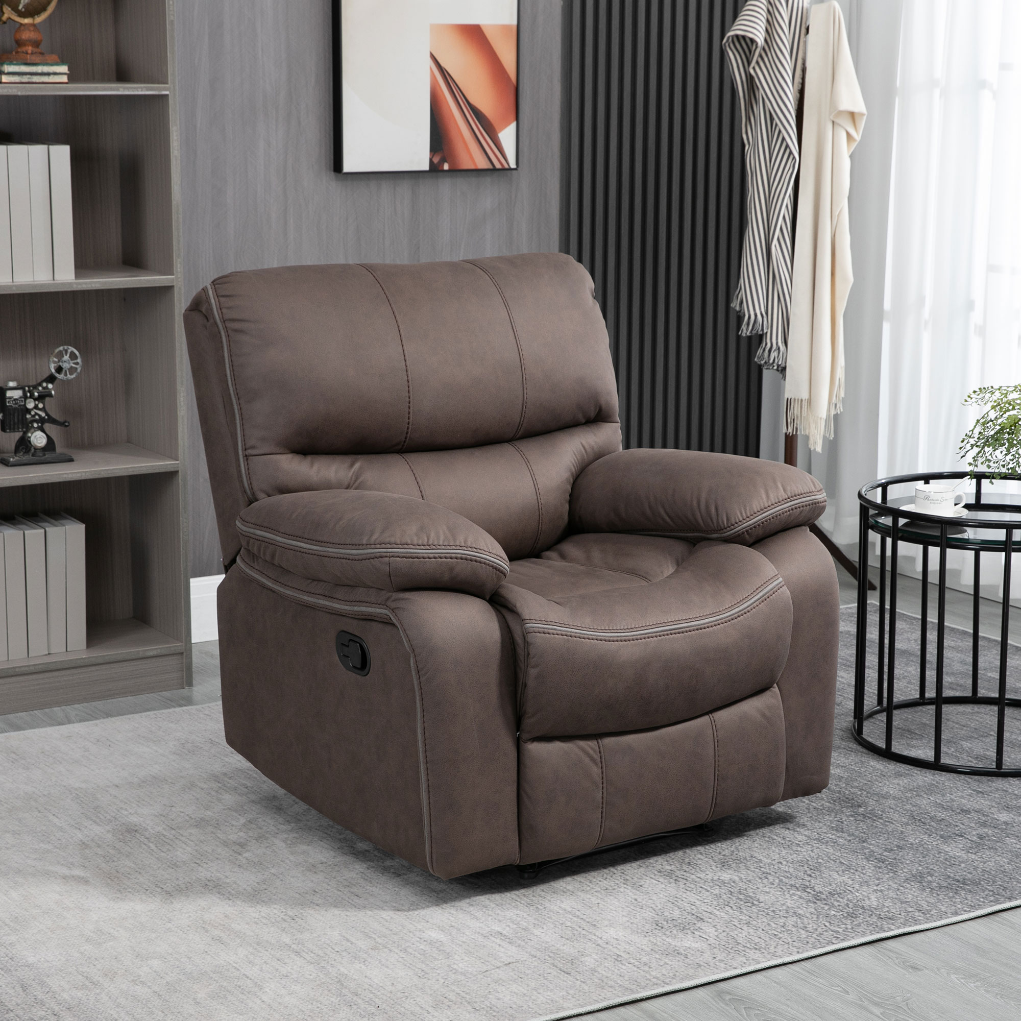 Homcom Poltrona Relax con Reclinazione Manuale e Poggiapiedi, 97x99x96cm, Marrone Aosom