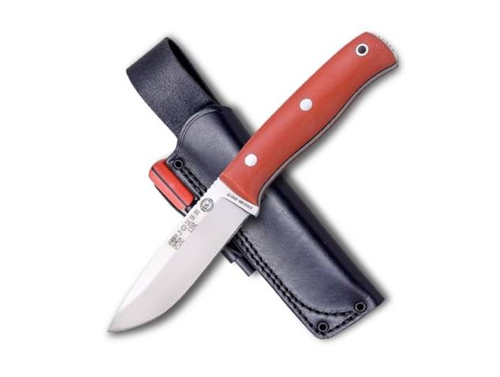 Joker Lynx 111 Bushcraft Messer – 10,5 cm Böhler N695 Klinge – Verschiedene Griffe & Scheiden – Für Jagd, Angeln, Camping & Wandern geeignet (Nussbaumholz, Lederscheide + Feuerstarter)