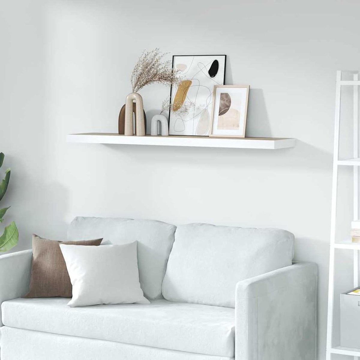 Zwevende wandplank wit eiken - Decoratief wandrek met onzichtbaar ophangsysteem - Breedte: 120 cm