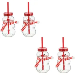Novaliv 4X Tassen Glühwein 260 ml Personalisierte Weihnachtstasse mit Trinkhalm - Schneemann als Glühweinbecher - Weihnachts Motiv Tasse mit Deckel und Strohhalm Weihnachtstassen Handwärmer Mugs